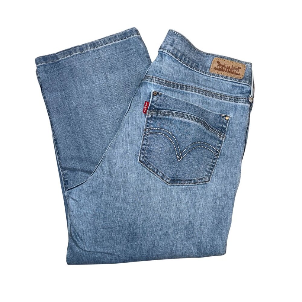 Levis Straight Leg Capris Jeans Womens 8 Light Wash Blue Denim Logo Pockets